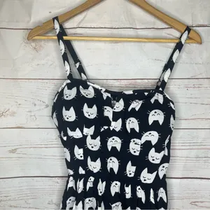 A.U.W. • Black Mini Dress • Cat Print • Medium • Padded • White Cats thumbnail 7
