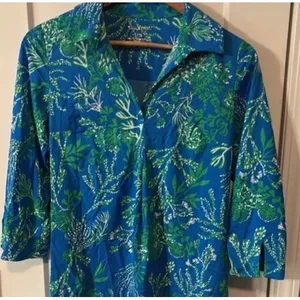 Lilly Pulitzer UPF 50+‎ Pilar Tunic Shirt Dress Long Sleeve Blue A Bit Salty XS thumbnail 4