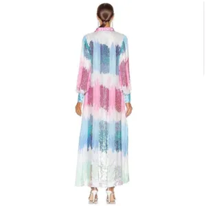 Retrofête Pastel Rainbow Sequin Dessa Maxi Dress‎ XS Long Sleeve Button Front thumbnail 2
