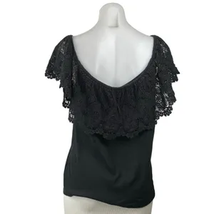 LAUREN Ralph Lauren Women's Black Lace Off The Shoulder Cotton Blouse Top Size L thumbnail 4