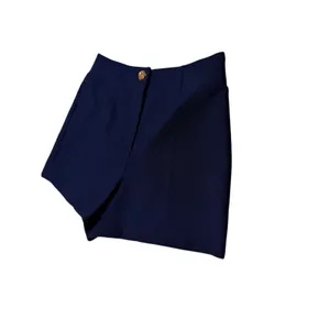 ZARA High Waisted Dress Tailored Navy Shorts Gold Button M thumbnail 7