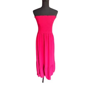 ZESICA Smocked Waist Maxi Dress Maroon Pink Boho Flowy size Large thumbnail 2