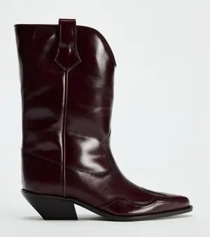 Zara burgundy leather western boots cowboy cowgirl boho ankle shoes thumbnail 4