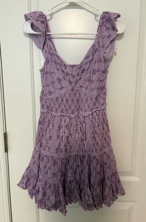 purple ruffled flower print loveshackfancy dress thumbnail 1
