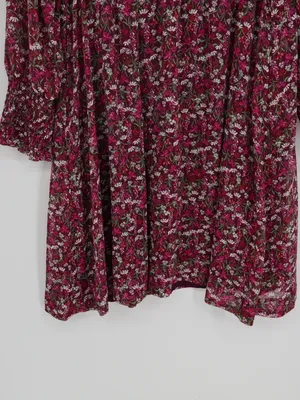Draper James RSVP Smocked Floral Dress L Burgundy Metallic Long Sleeve Cottageco thumbnail 14