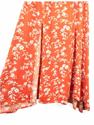 LULUS Women’s Garden Date Red Orange Floral Print Ruffle Midi Dress size XXS thumbnail 11