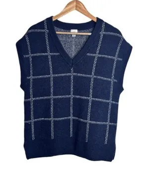 A New Day Sweater Vest Blue White Size Medium V Neck Academia Cozy Fall Winter thumbnail 1