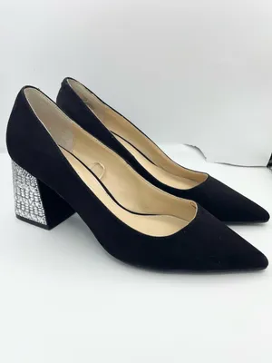 Betsey Johnson pointed toe rhinestone block heel black pumps Size 7.5M thumbnail 6