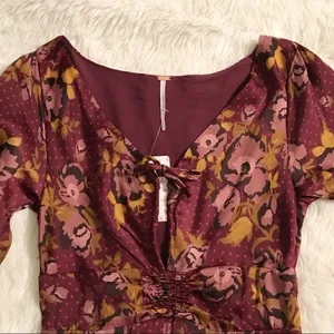 FREE PEOPLE Morning‎ Light Mini Dress Long Sleeve Floral Satin Purple Size 0 New thumbnail 5
