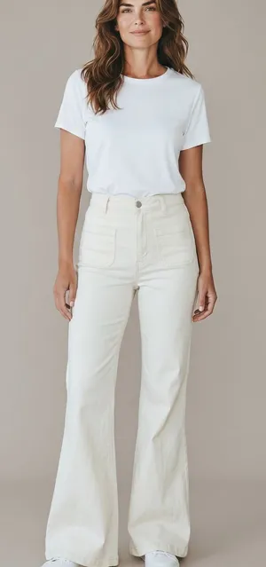 ALICE + OLIVIA High Rise Off-White Flare Wide Leg Cotton Pants Trousers thumbnail 1