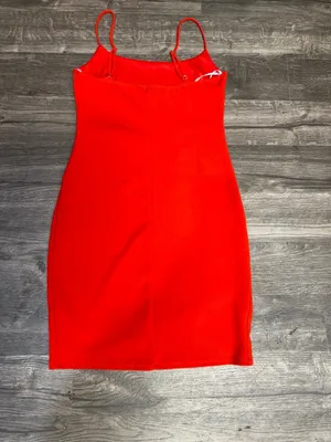 Lulus Red Bodycon Mini Dress Spaghetti Strap Wrap Hem Size M thumbnail 6