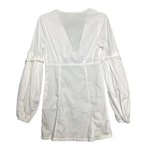 Free People Dress Womens XS White V-Neck Balloon Sleeve Mini Tassel Summer Boho thumbnail 3