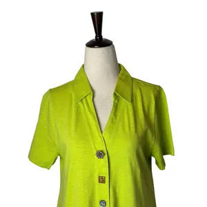 Soft Surroundings Shirt Dress Womens Medium Petite Green Artsy Boho Neon‎ Knit thumbnail 3