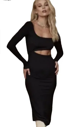 12th Tribe Fired Up Black Ribbed Cutout Maxi Dress Small $125 thumbnail 1