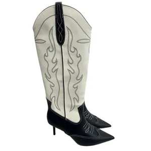 INC International Concepts Hayleigh Western Boots Black Cream Kitten Heel Size 7 thumbnail 2