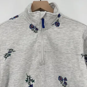Wonderly Floral Embroidery Long Sleeve 1/4 Brushed Terry Sweatshirt Gray Women S thumbnail 2