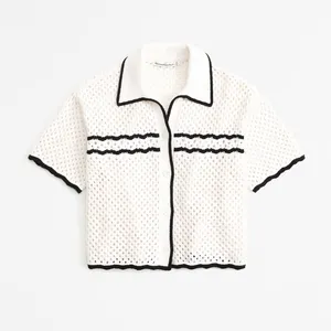 Abercrombie & Fitch women's crochet style button up polo size large thumbnail 2