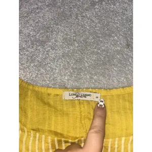 Lungo L'Arno‎ Striped Yellow 100% Linen Tunic Top Ruffle Trim 3/4 Sleeve Small thumbnail 4