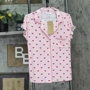 NWT Stripe And Stare and Stare Diamond Heart Frill 2-Piece Pajama Set Pink Red S thumbnail 3