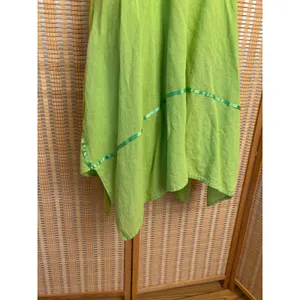 Boho Chic green crochet floral embroider halter cotton dress high low skirt sz S thumbnail 3
