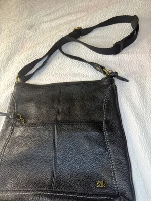 The Sak Iris Crossbody Bag Black Leather Pebbled Adjustable Strap Zippers Lined thumbnail 1