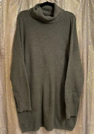 Aerie‎ Deep Olive Green Cozyup Waffle Knit Sweater Dress Large NWT thumbnail 1