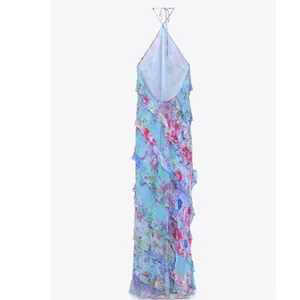 Zara ruffle printed halter midi Dress NEW thumbnail 10