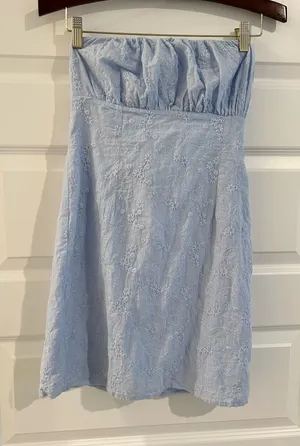 Altar’d State Embroidered Strapless Mini Dress Light Blue Size M thumbnail 1