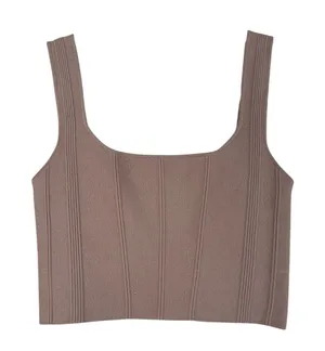 All Row Tan Ribbed Knit Cropped Tank Top Women S Basic Staple Neutral Minimalist thumbnail 1