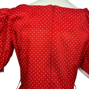 S.L. Fashions VTG 80s Polka Dot Puff Sleeve Midi Dress Red Size 9 thumbnail 6