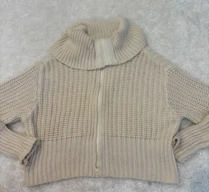 Aerie Womens XS Cream Knit Mock Zip Up Costal Cozy Casual Beachy Summer Cotton thumbnail 1