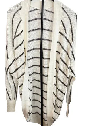 Abercrombie womens long open cardigan white gray stripe. Size S. fall, winter thumbnail 1