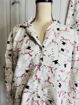 Charter Club Intimates Fleece Pajama Set Sz L White Pink Snowman Pockets thumbnail 2