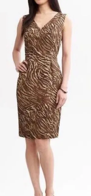 NWOT Banana Republic Brown Zebra V Neck Dress thumbnail 1