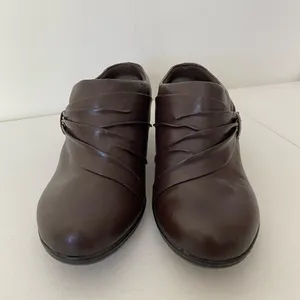 Judith women’s‎ brown faux leather pleated slip on clogs mules shoes heels 7.5 thumbnail 2