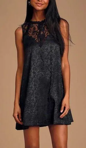 Evidently in Love Black Floral Swing Mini Dress S thumbnail 1