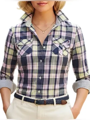 TOMMY HILFIGER Shirt Womens Small Purple Plaid Long Sleeve Button Front Top thumbnail 1