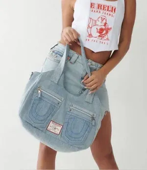 True Religion denim horseshoe tote bag purse shoulder bag satchel NWOT thumbnail 1
