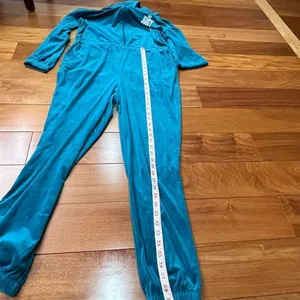 NWT Juicy By Juicy Couture Jumpsuit peacock Velour‎ Hooded Long Sleeve Zip Up L thumbnail 14