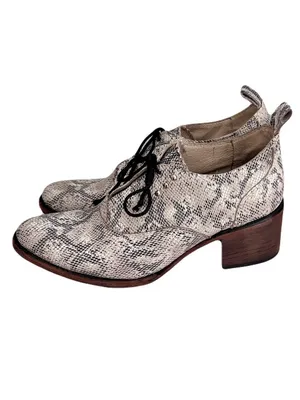 Freebird ‘Sadie’ Beige Snakeskin Embossed Leather Heeled Oxfords, Size 8 thumbnail 3