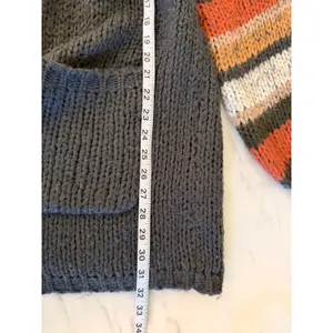 Davi & Dani Charcoal Grey Chunky Knit Striped Balloon‎ Sleeve Cardigan Medium thumbnail 7