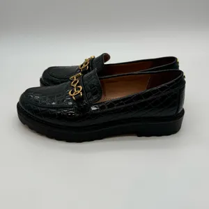 Circus by Sam Edelman Deana Lug Sole Loafers – Black Croc-Embossed,Gold Hardware thumbnail 5