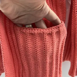 American Eagle Medium Cardigan Sweater Open Front Ribbed Coral Pink Knit Pockets thumbnail 4