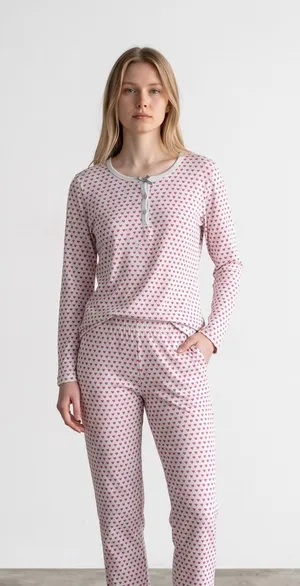 Roller Rabbit Heart Print pajama Loungewear Set Pink White size large thumbnail 1