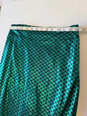 Mermaid Skirt floor length, green metallic fish scales pattern, lined, size S thumbnail 3
