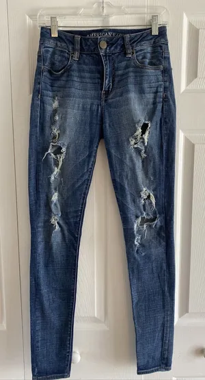 American Eagle Hi-Rise Jegging Womens Size 2 Blue Distressed Ripped Denim Cotton thumbnail 1