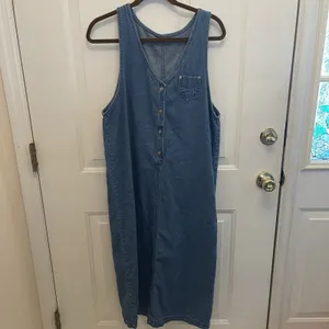 Vintage Denim Button Front Sleeveless Maxi Dress Jumper‎ Blue Cottage Coastal thumbnail 2