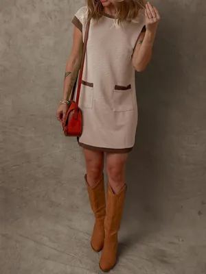 NWT Dokotoo Casual‎ Cream Shift Dress with Brown Trim size L thumbnail 4