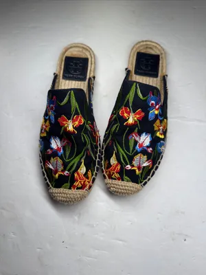 Tory Burch Max Espadrille Mule Embroidered Floral Size 5.5 navy summer casual thumbnail 3