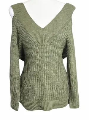 Per Se by Carlisle V-Neck Army Green Sweater L‎ thumbnail 1